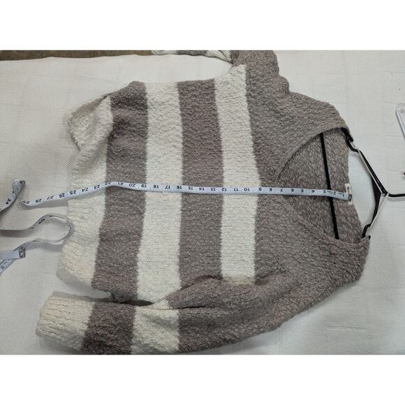 Super soft neutral striped v-neck cotton blend sweater by Miracle USA size M/L - Picture 6 of 6